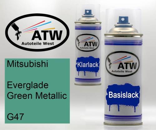 Mitsubishi, Everglade Green Metallic, G47: 400ml Sprühdose + 400ml Klarlack - Set, von ATW Autoteile West.